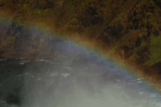 A rainbow made by the spray of the Upper Falls